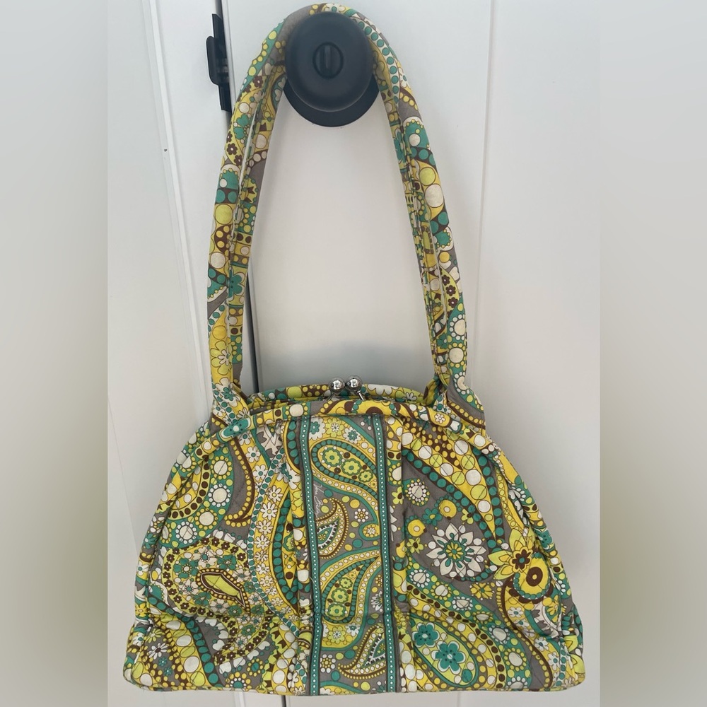 Vera Bradley Eloise Lemon Parfait Kiss Lock Shoulder Hand Bag Yellow Paisley